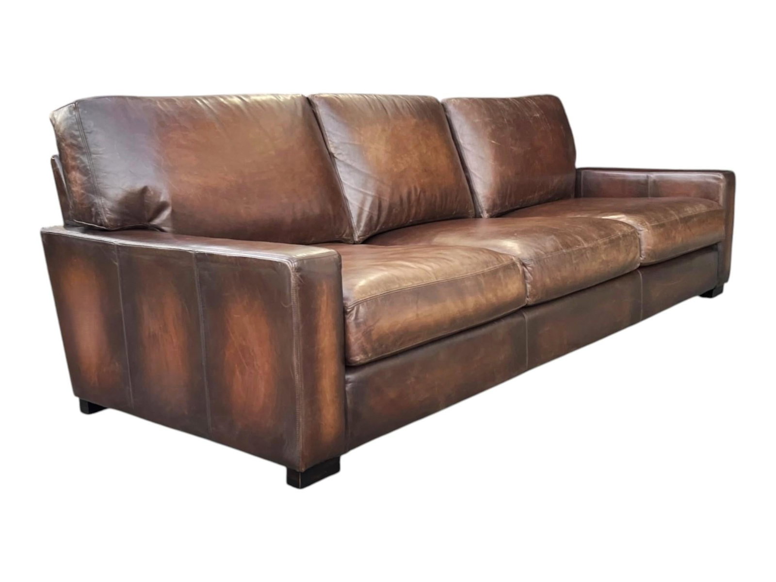 1980s Large Deep-Seated Two-Tone Brown Leather Sofa With Vintage Patina - 6