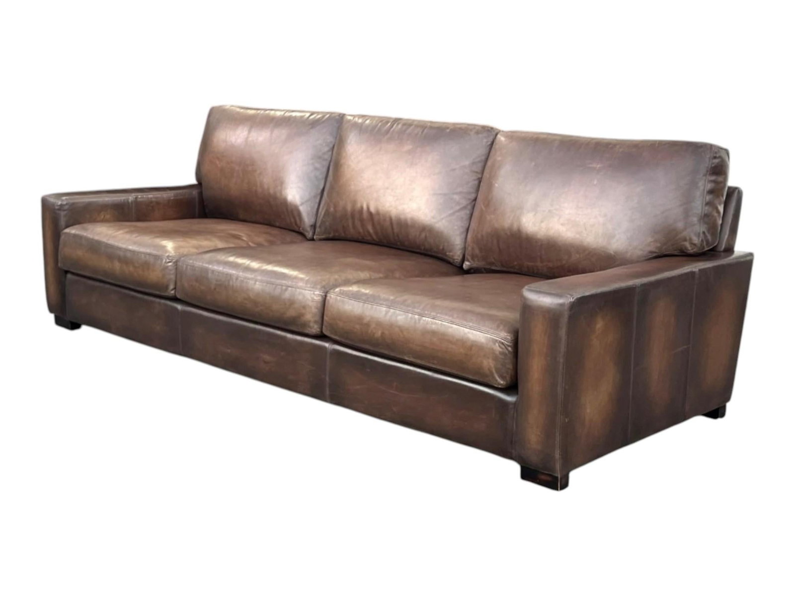1980s Large Deep-Seated Two-Tone Brown Leather Sofa With Vintage Patina - 7