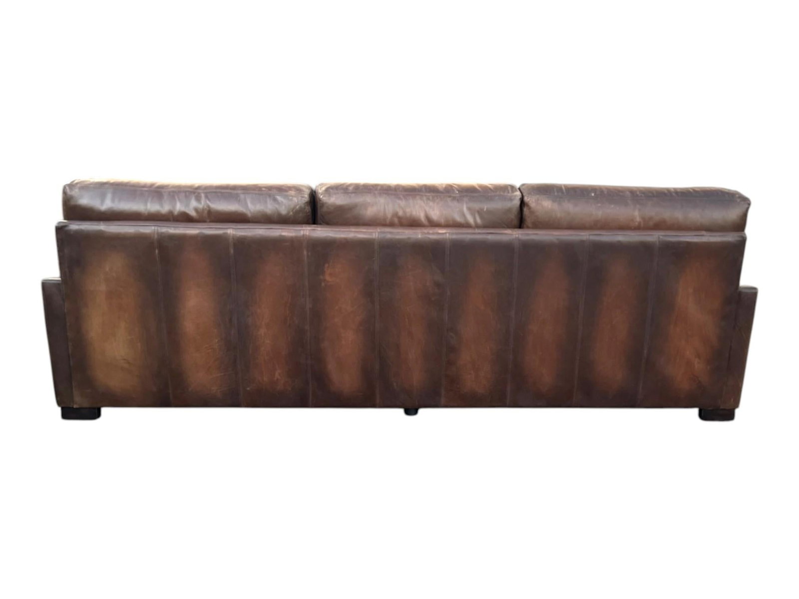 1980s Large Deep-Seated Two-Tone Brown Leather Sofa With Vintage Patina - 8