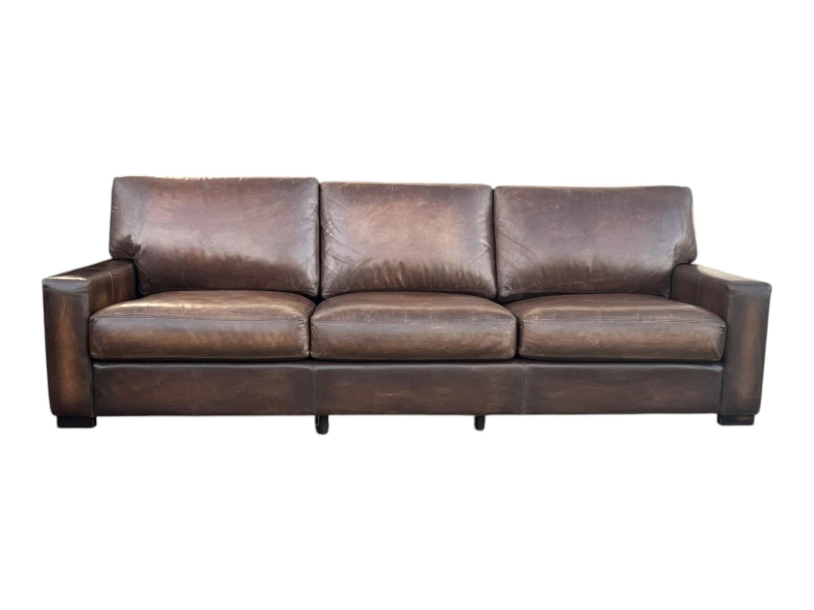 1980s Large Deep-Seated Two-Tone Brown Leather Sofa With Vintage Patina - 9