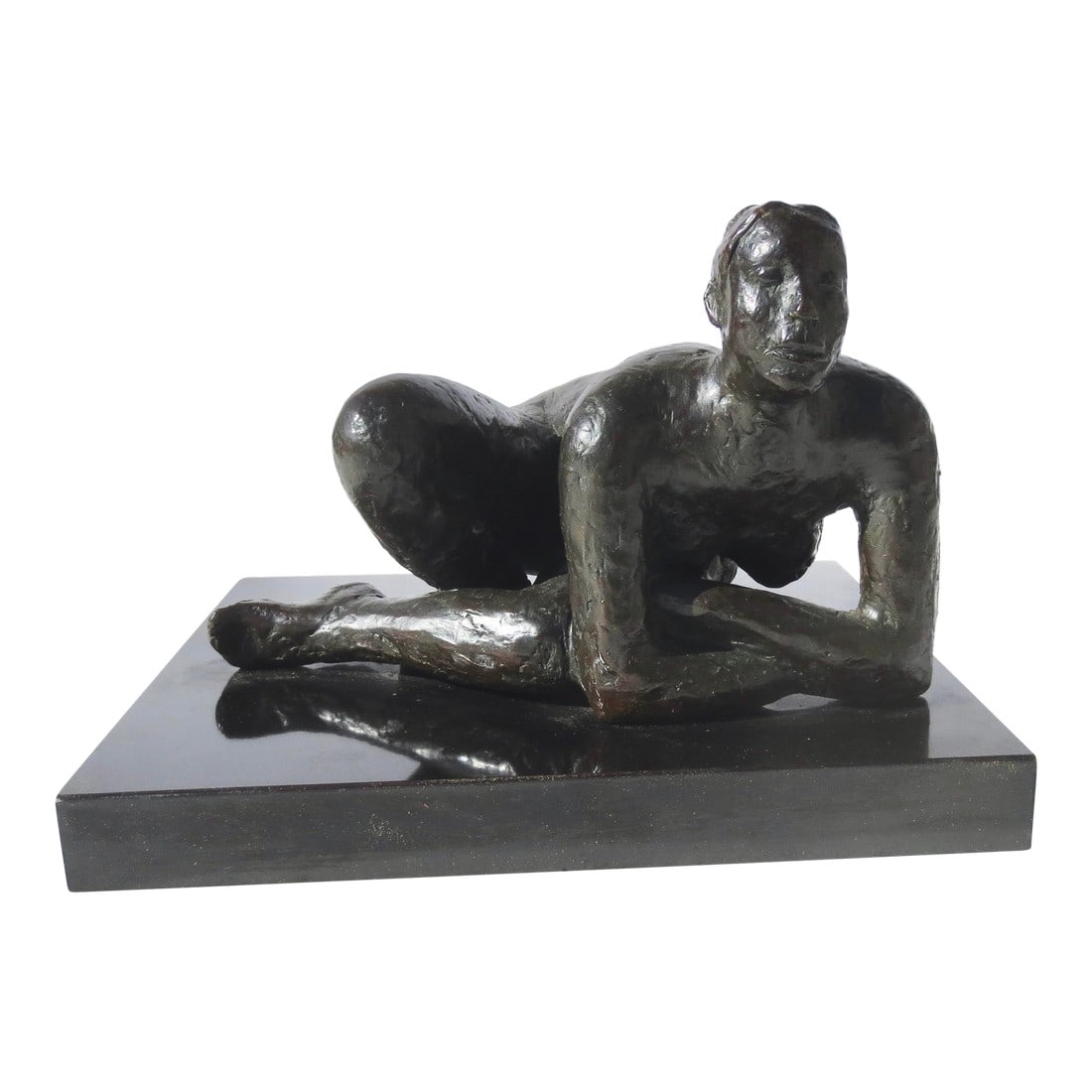 Bobby Margolis Bronze of Female Nude Circa 2000: Small female nude in polished Bronze by New York Sculptor Bobby Margolis. Margolis worked from the female form in many of her sculptures and created her unique patinas. Size 9" wide by 8" deep. 6" tal