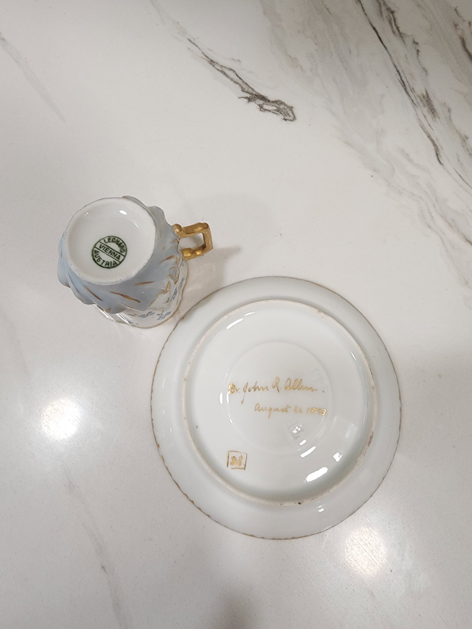 Late 19th Century Fabulous Signed Austrian Antique Teacup and Saucer Dated 1893 - 5