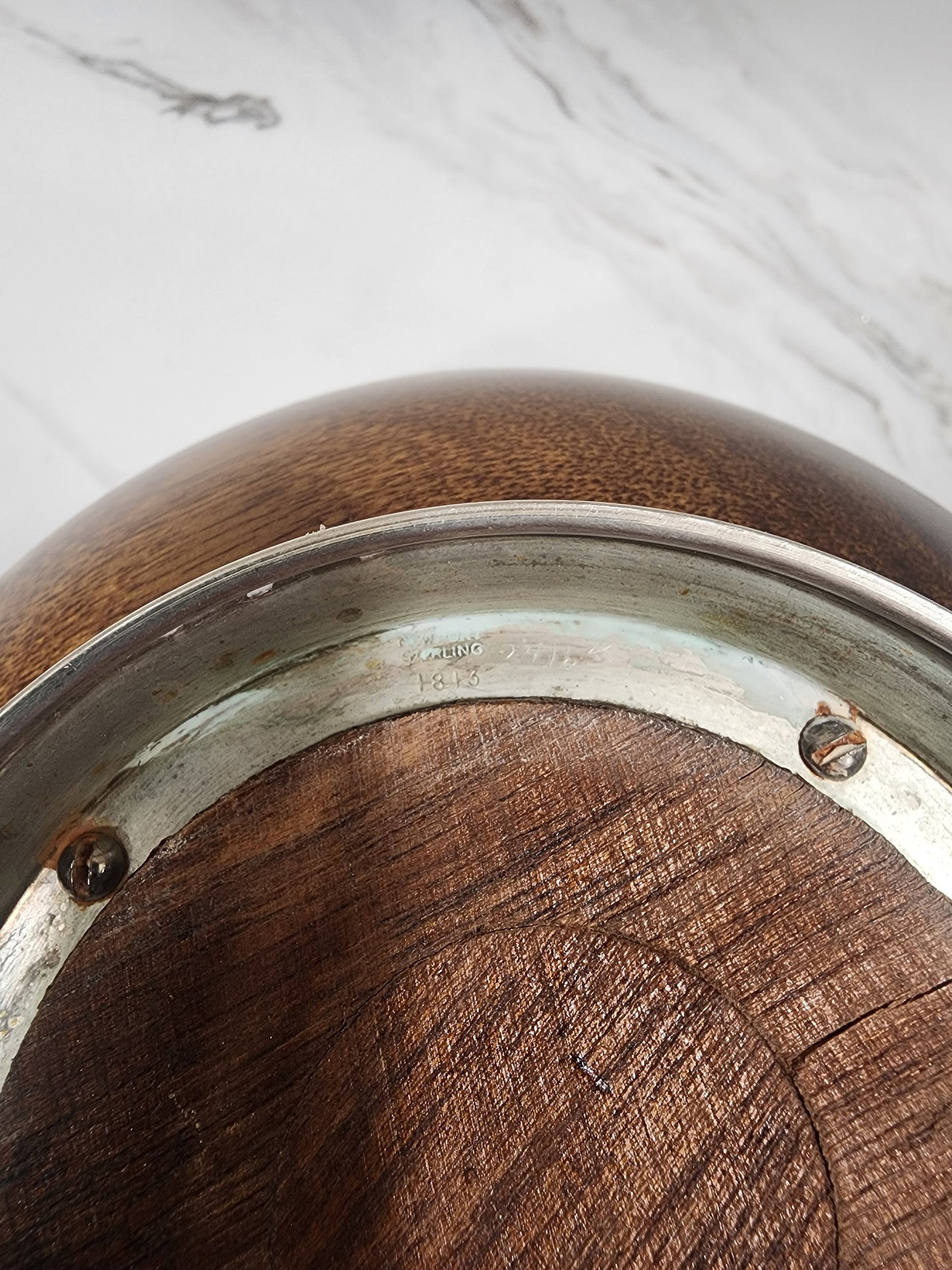 1970s Newport Mid Century Modern Wood and Sterling Silver Salad Bowl and Utensils Made in France - 7