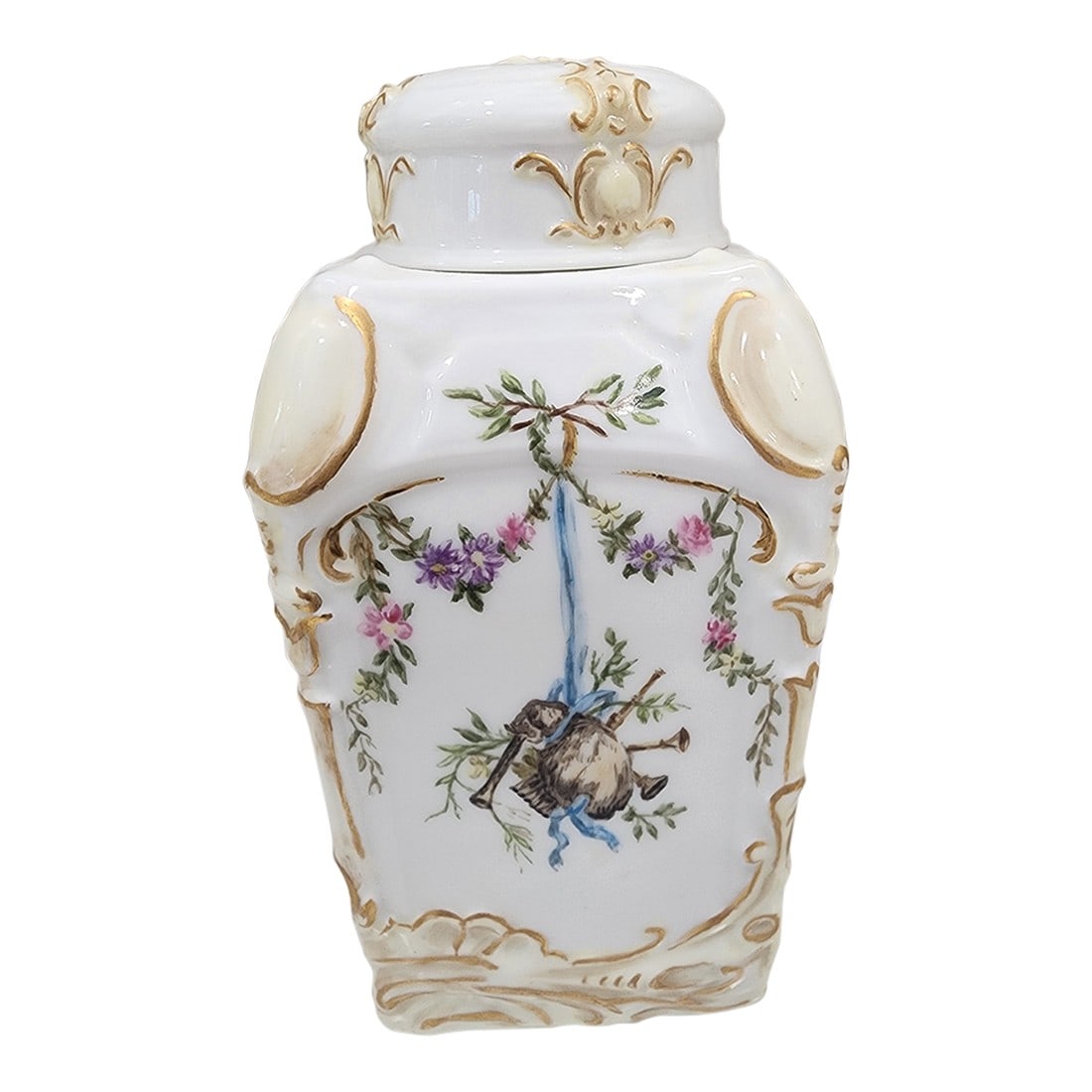 1920s Beautiful Hand Painted Antique Tea Caddy Signed e.h. Newton Cincinnati: Very nice and delicate hand painted tea caddy. Hand Painted and beautiful. Condition: Alterations: Original Condition Unaltered Imperfections: Some Imperfections Condition Notes: Very good condition