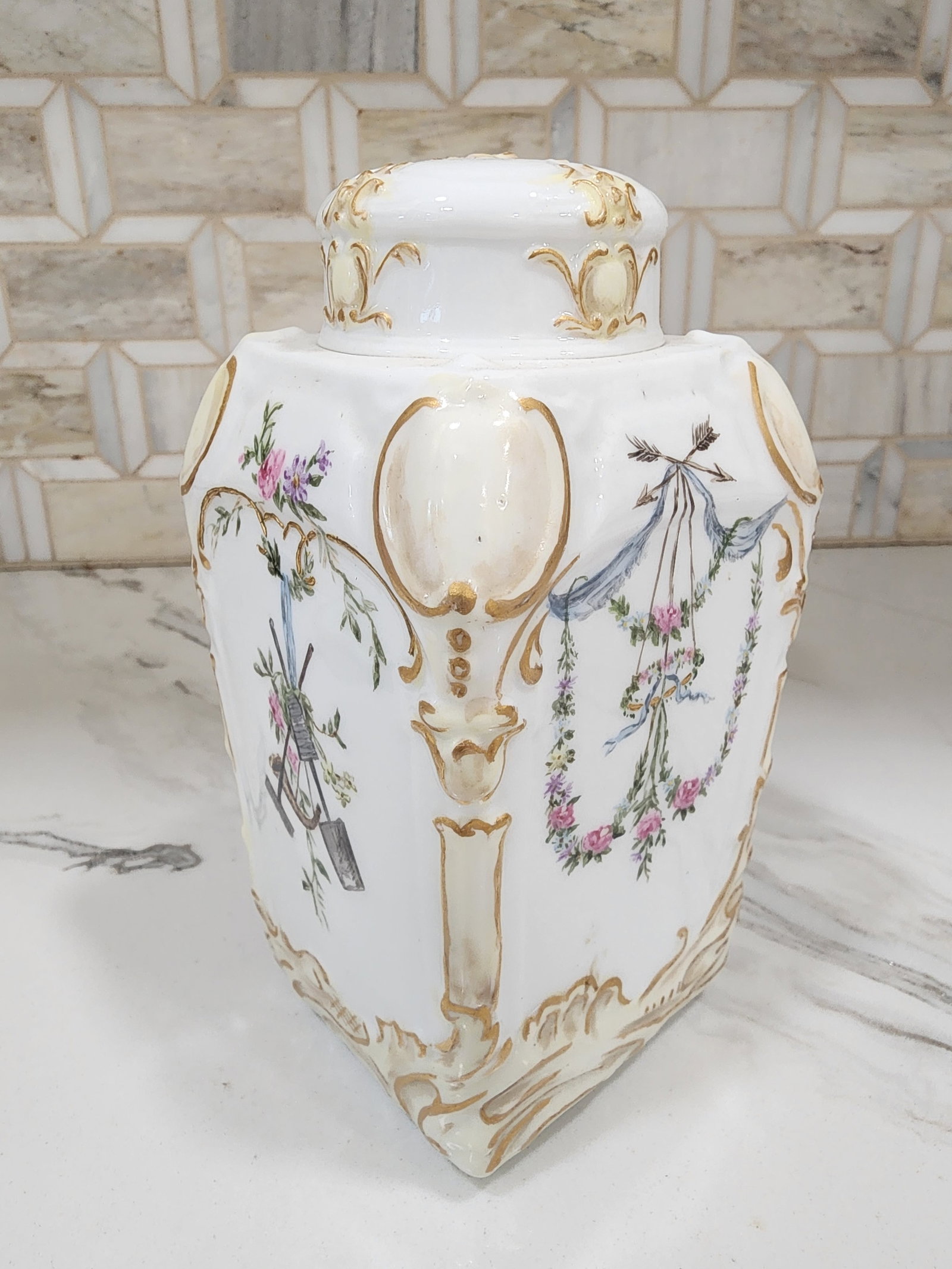 1920s Beautiful Hand Painted Antique Tea Caddy Signed e.h. Newton Cincinnati - 2