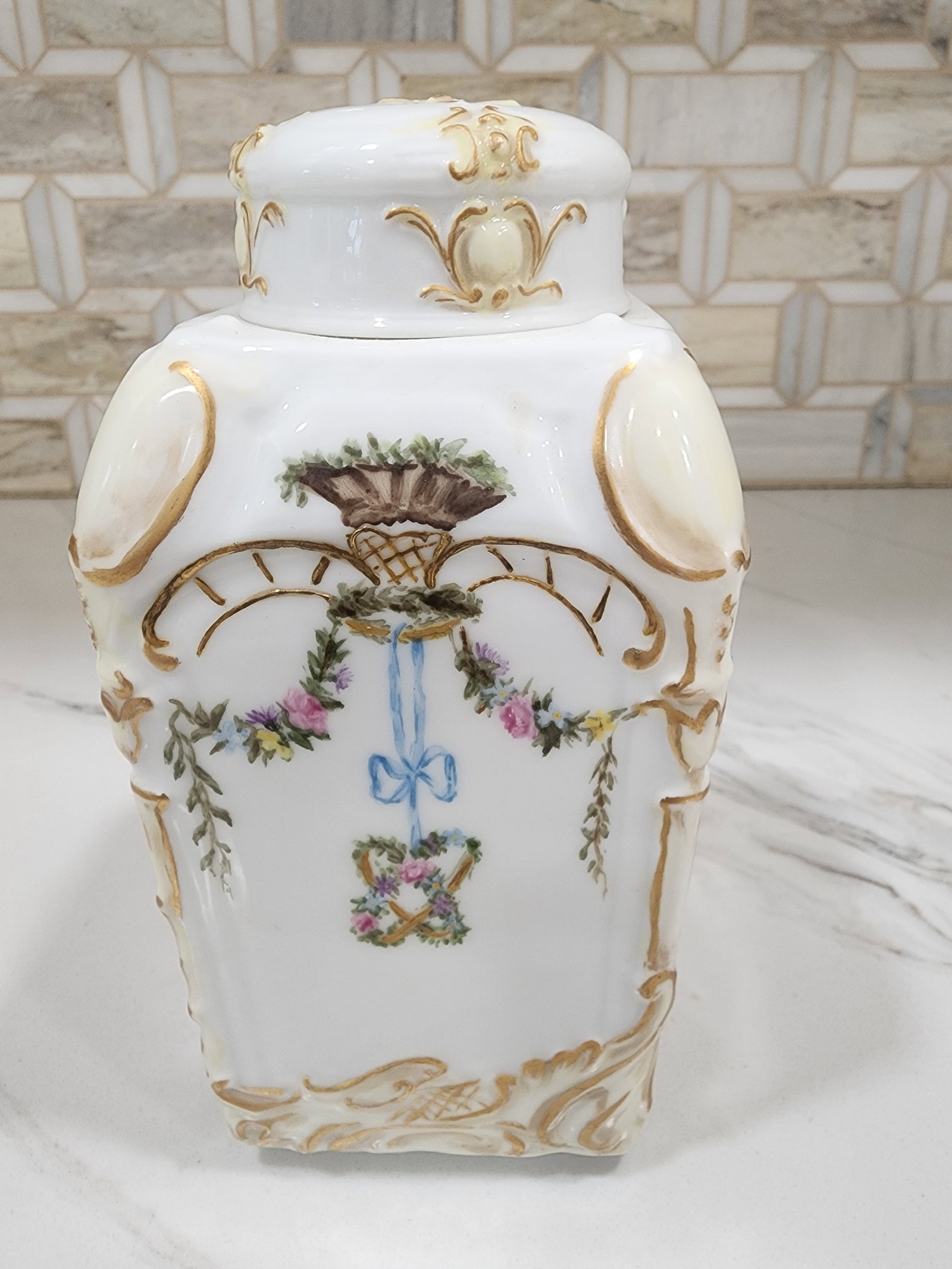 1920s Beautiful Hand Painted Antique Tea Caddy Signed e.h. Newton Cincinnati - 3