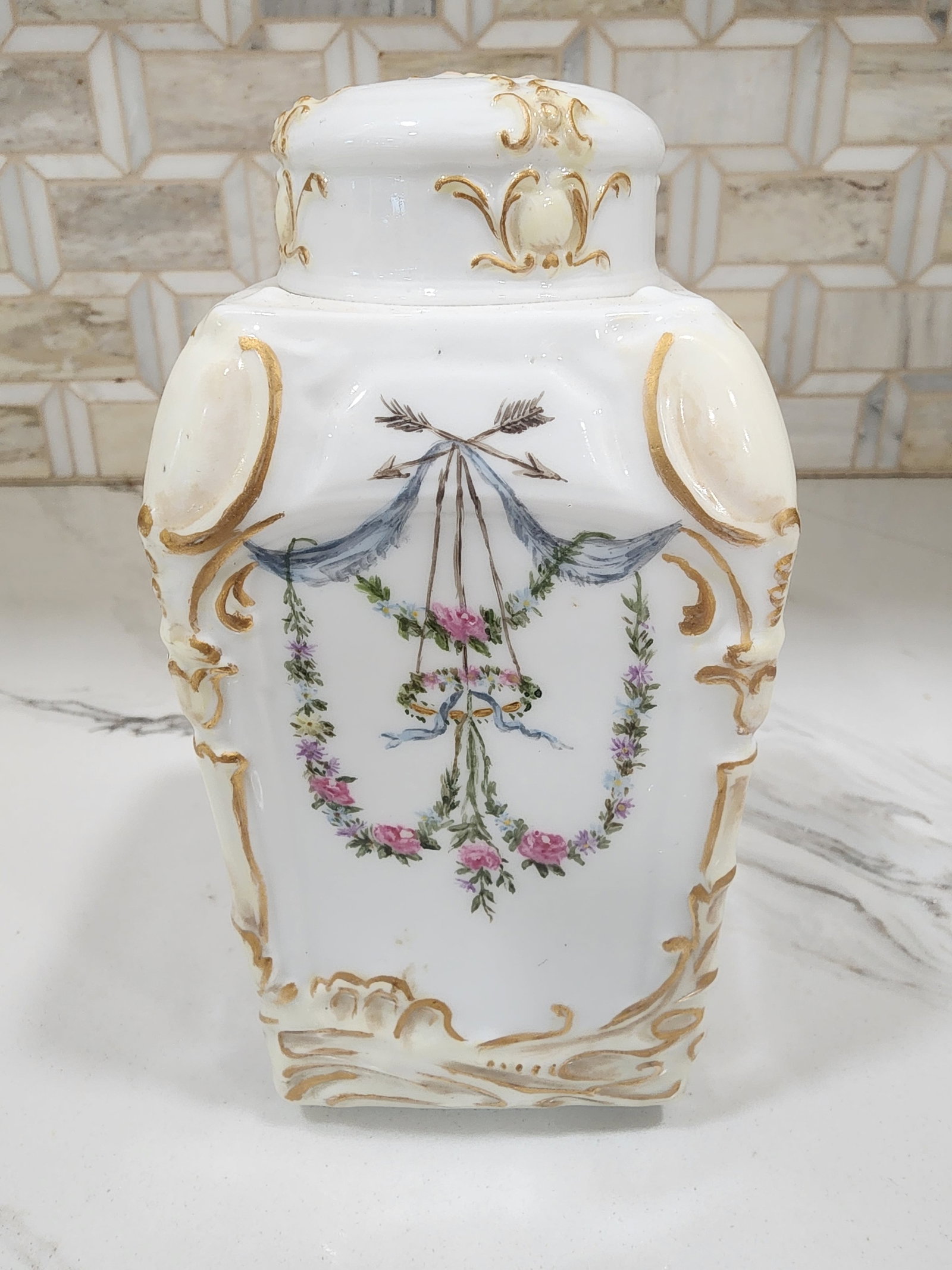 1920s Beautiful Hand Painted Antique Tea Caddy Signed e.h. Newton Cincinnati - 5