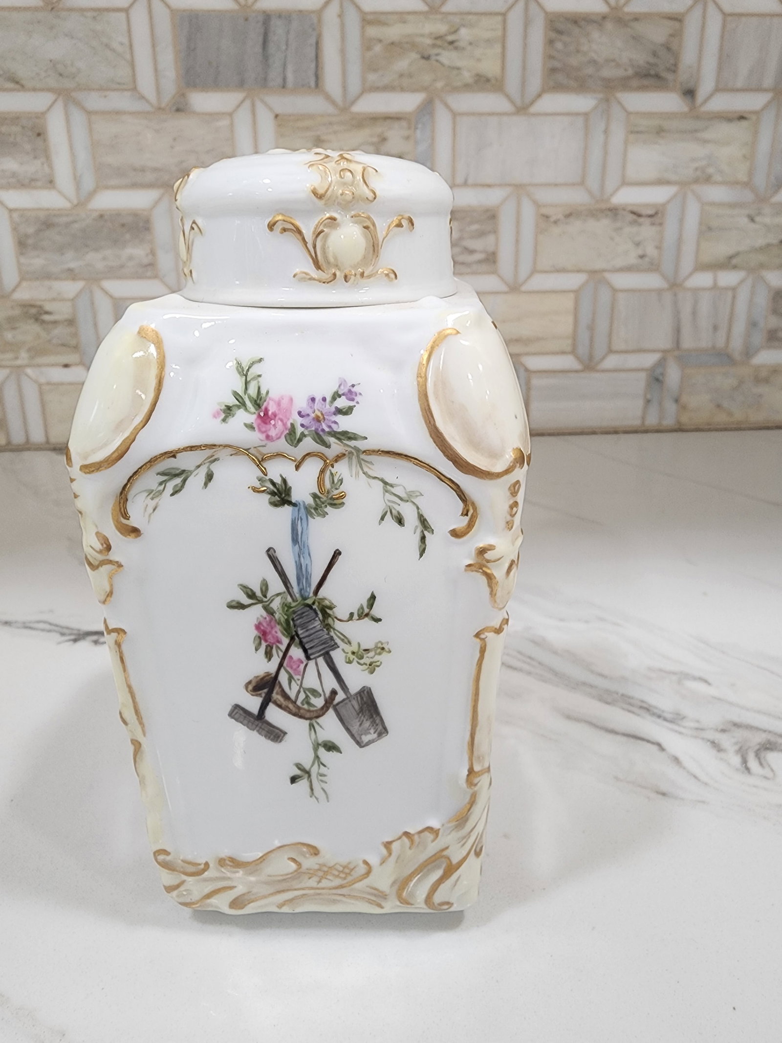 1920s Beautiful Hand Painted Antique Tea Caddy Signed e.h. Newton Cincinnati - 6