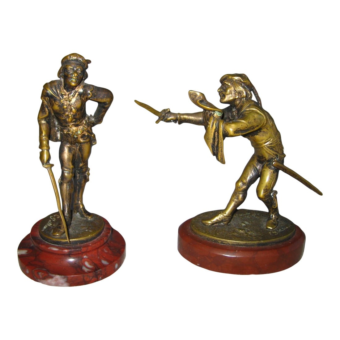 Pair of French Bronze Statue of Musketeer Signed Emile Guillemin 19 Century: Emille Guillemin ( 1841-1907 ) was a french artist known for his sculpture in bronze , often historic figures or Orientalist subjects , we have here a pair of Musketeer , you will notice how details