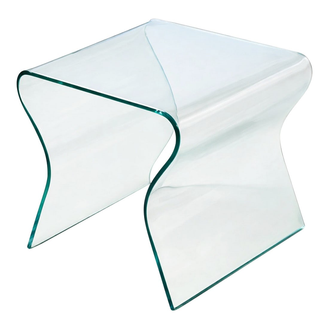 Late 20th Century Fiam Italia Charlotte De Nuit Curved Glass Side Table – Italian Modern by: A sculptural curved glass side table by Fiam Italia, designed by Prospero Rasulo. The "Charlotte de Nuit" is crafted from a single sheet of 8mm-thick bent glass, creating a seamless, fluid silhouette 