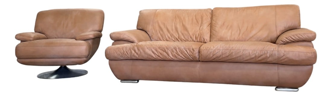 Loom Sculptural Leather Sofa & Lounge Chair Set (1 of 8)
