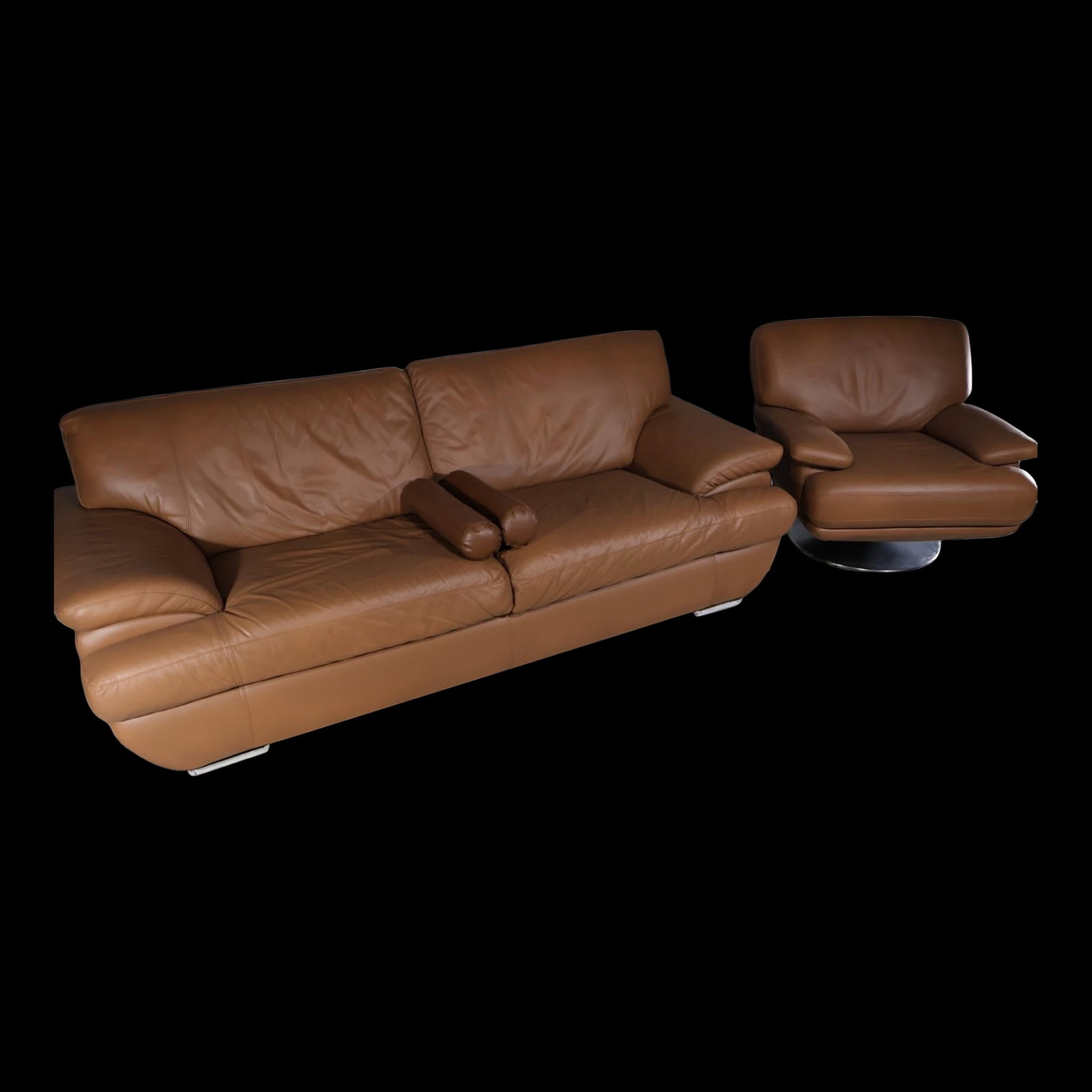 Loom Sculptural Leather Sofa & Lounge Chair Set - 2