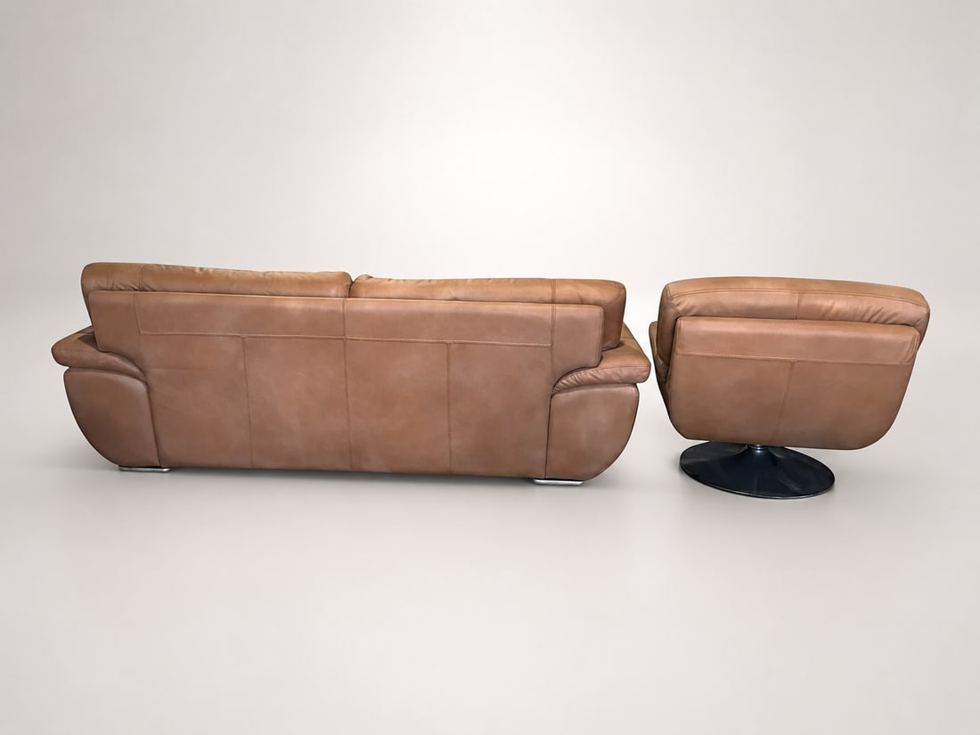 Loom Sculptural Leather Sofa & Lounge Chair Set - 4