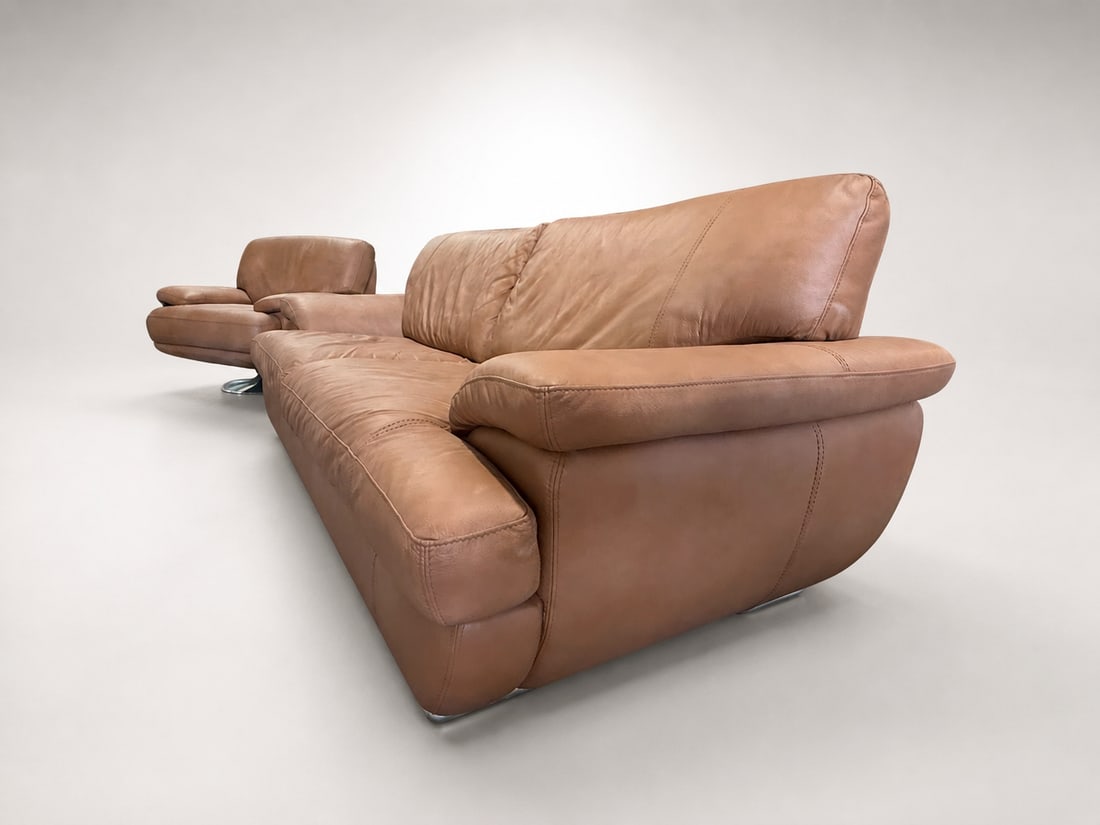 Loom Sculptural Leather Sofa & Lounge Chair Set - 5