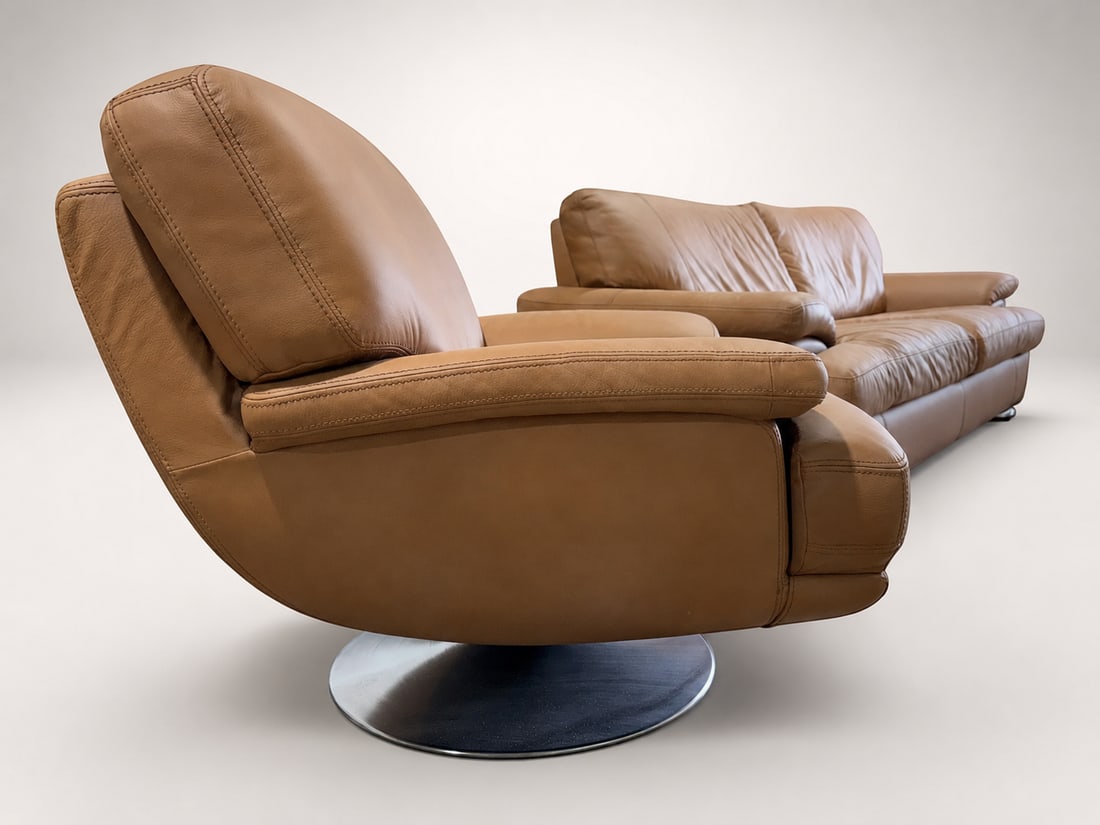 Loom Sculptural Leather Sofa & Lounge Chair Set - 6