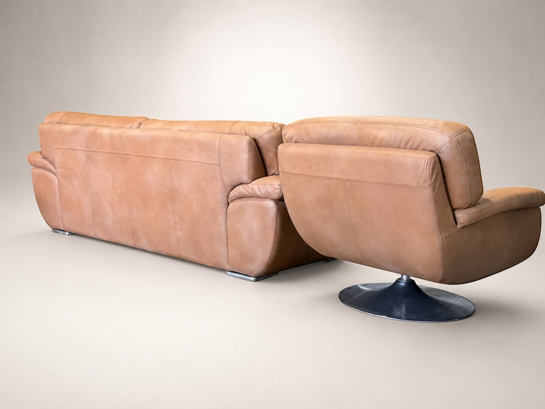Loom Sculptural Leather Sofa & Lounge Chair Set - 8