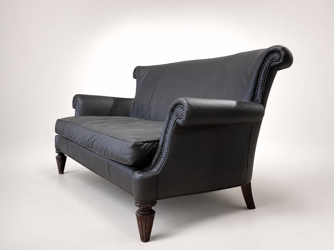 Loom Sculptural Leather Sofa – Custom Refinished Dark Brown Statement Piece - 4