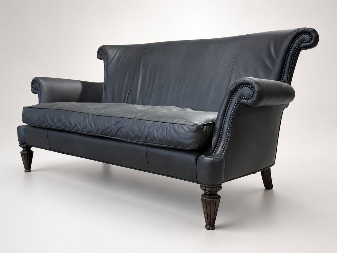 Loom Sculptural Leather Sofa – Custom Refinished Dark Brown Statement Piece - 6