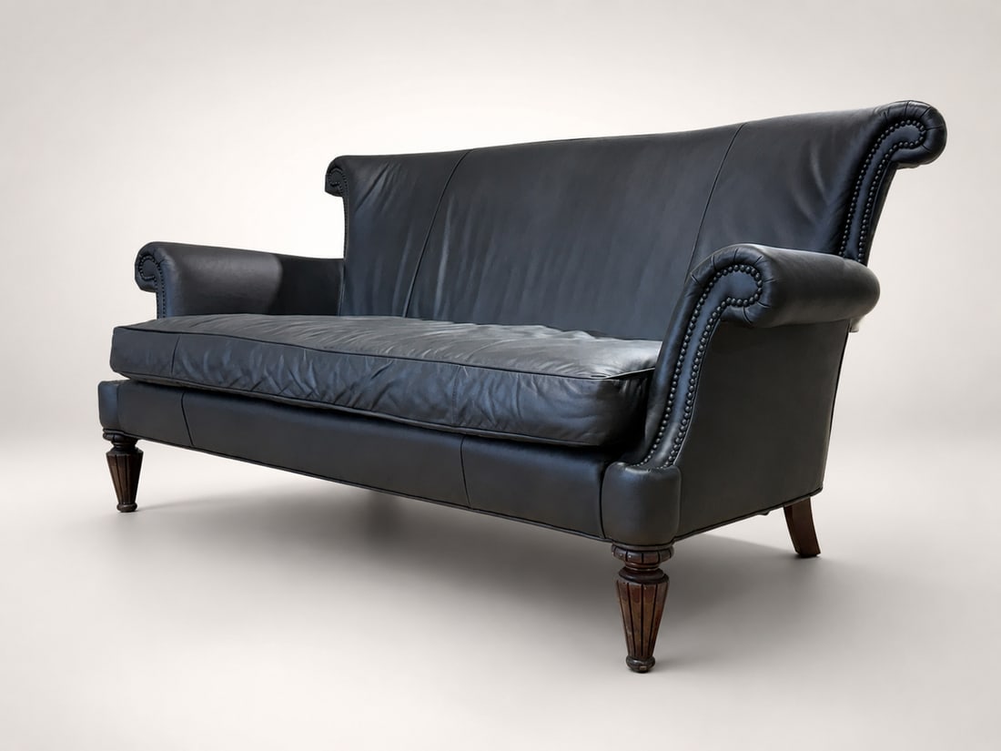 Loom Sculptural Leather Sofa – Custom Refinished Dark Brown Statement Piece - 7