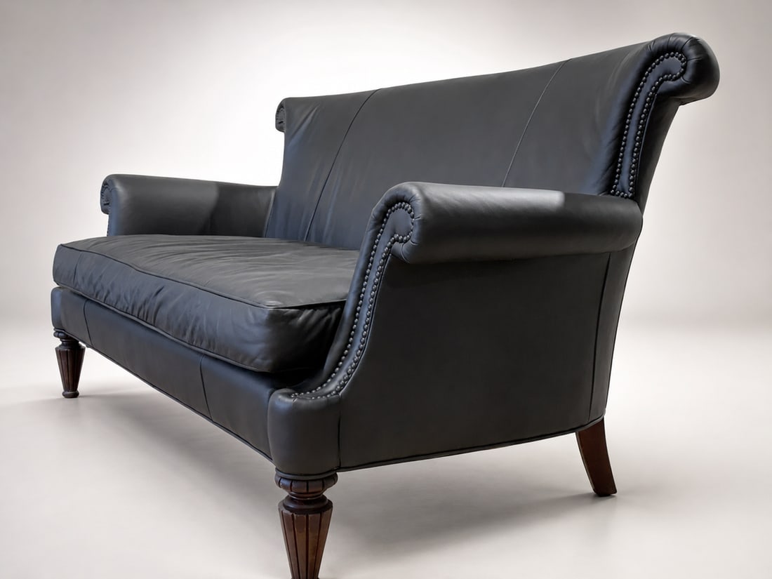 Loom Sculptural Leather Sofa – Custom Refinished Dark Brown Statement Piece - 8