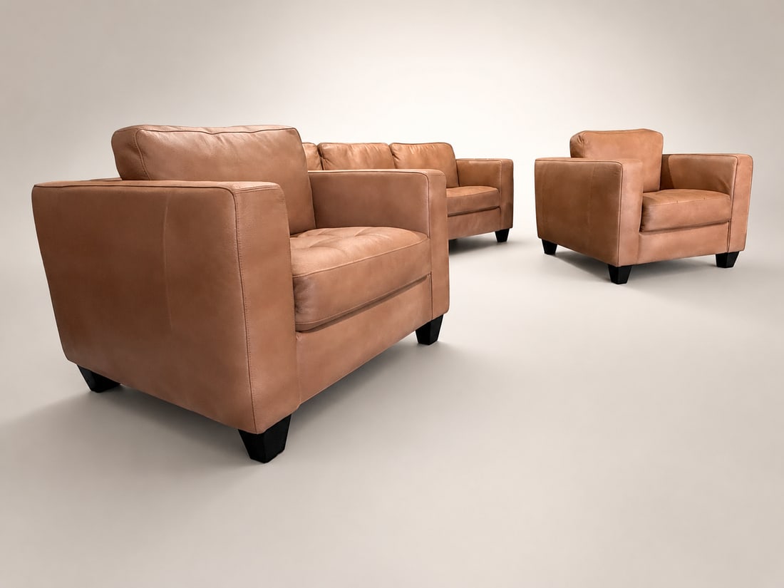 Loom Golden Light Leather Sofa & Lounge Chair Set - 10