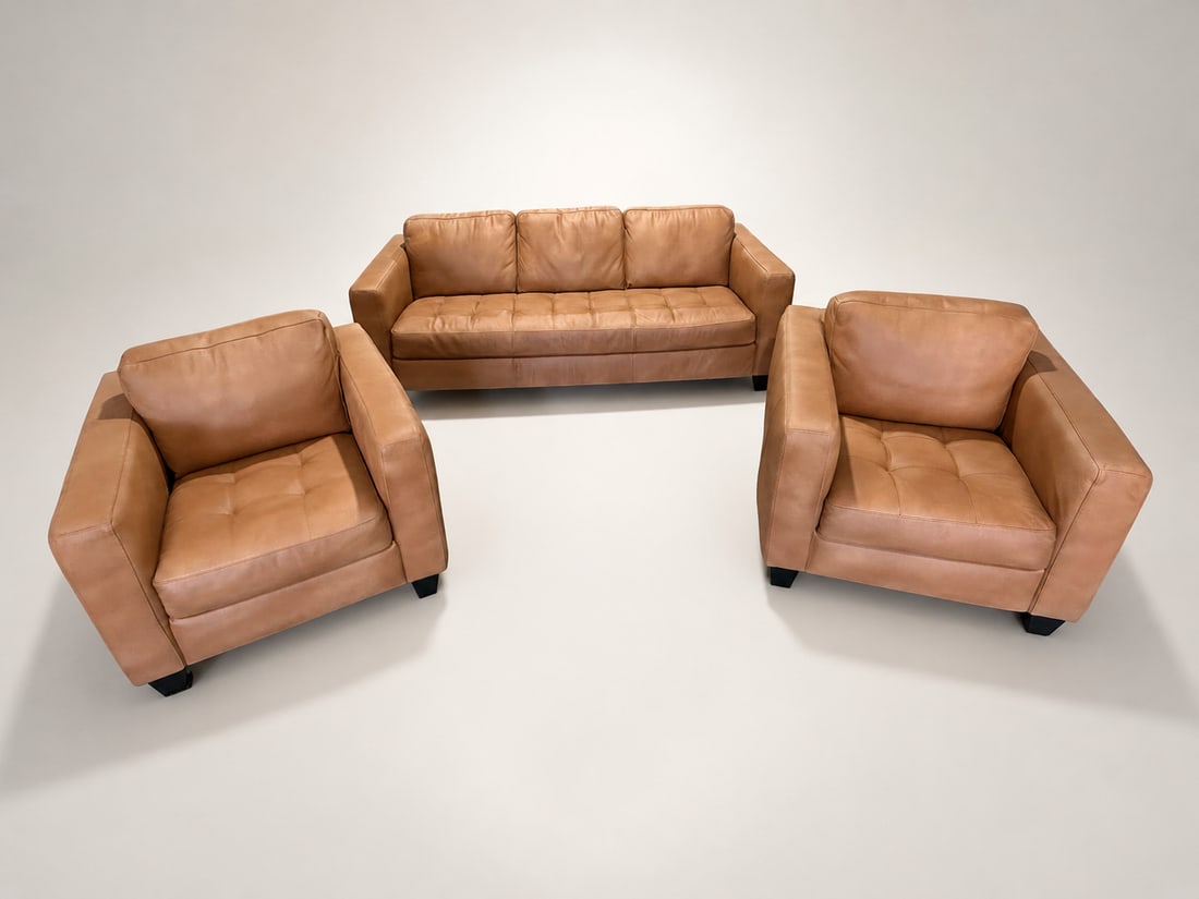 Loom Golden Light Leather Sofa & Lounge Chair Set - 11