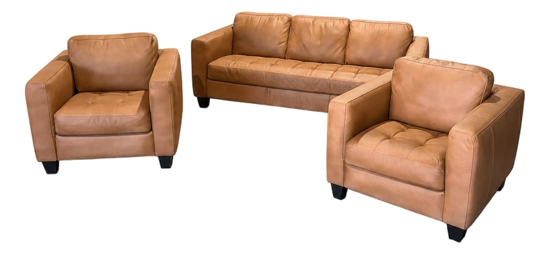 Loom Golden Light Leather Sofa & Lounge Chair Set (1 of 11)