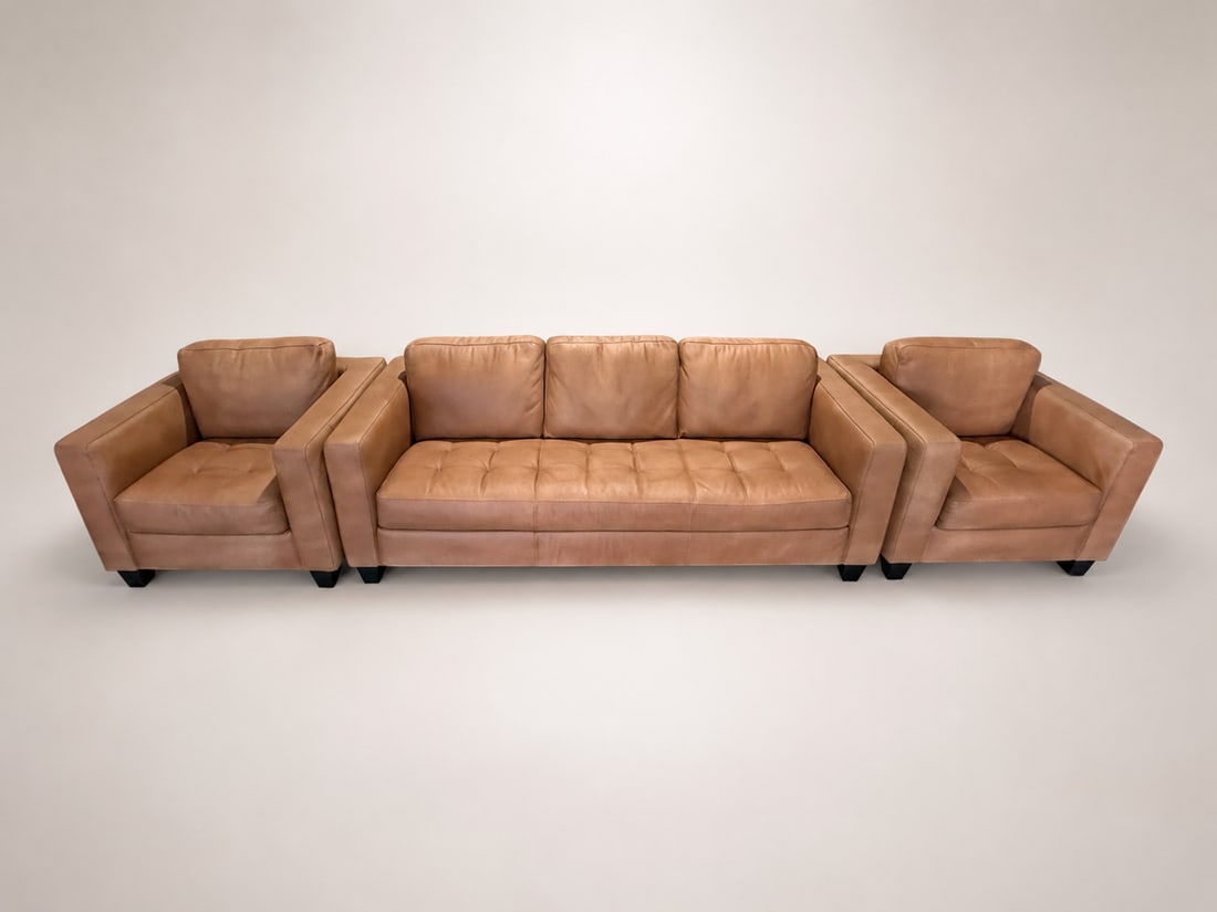 Loom Golden Light Leather Sofa & Lounge Chair Set - 4