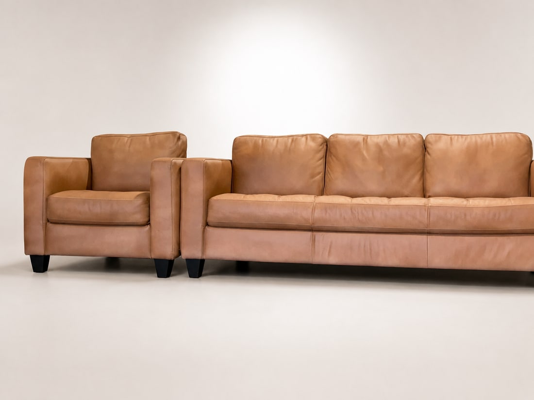 Loom Golden Light Leather Sofa & Lounge Chair Set - 6