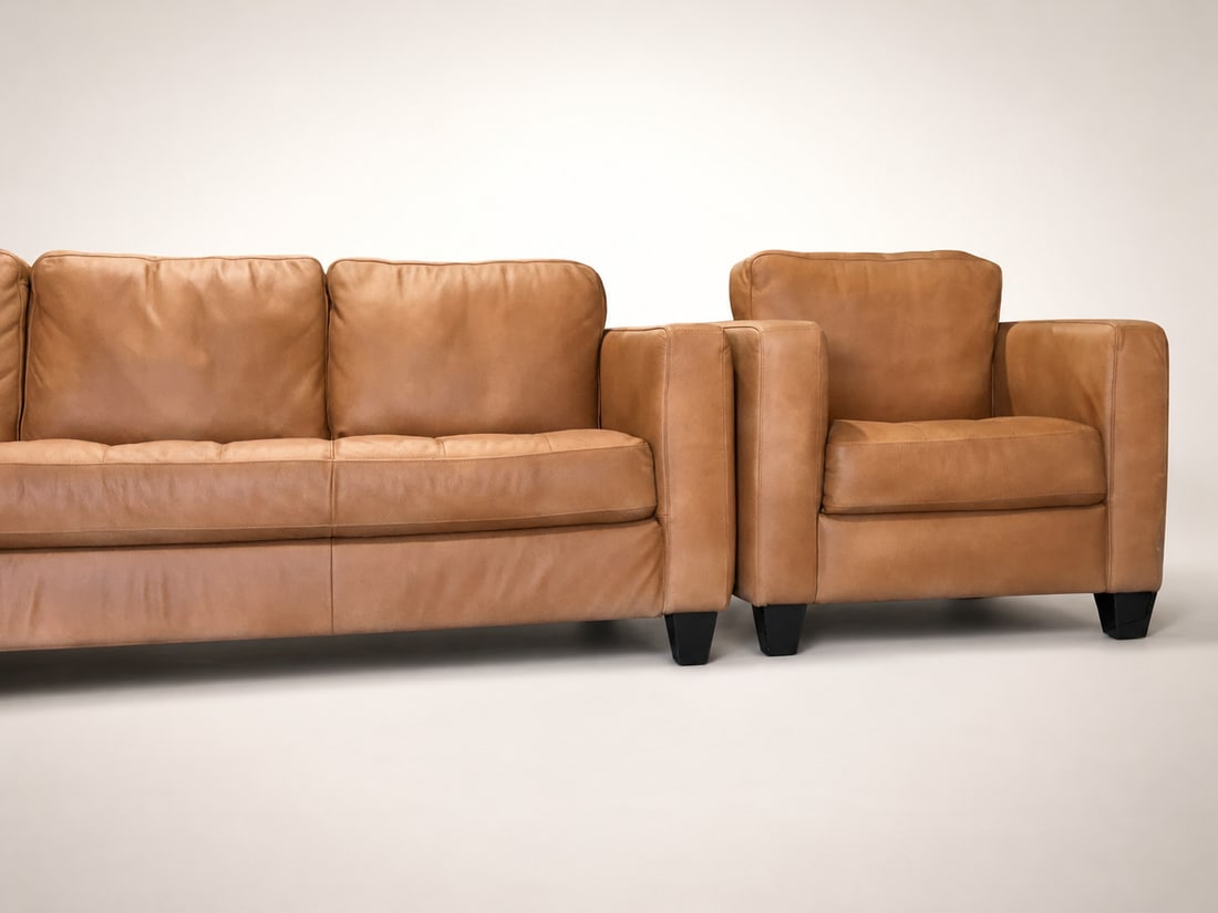 Loom Golden Light Leather Sofa & Lounge Chair Set - 7