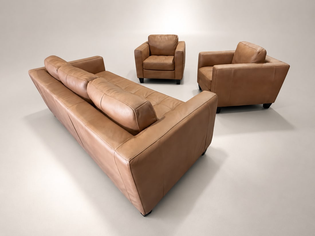 Loom Golden Light Leather Sofa & Lounge Chair Set - 8