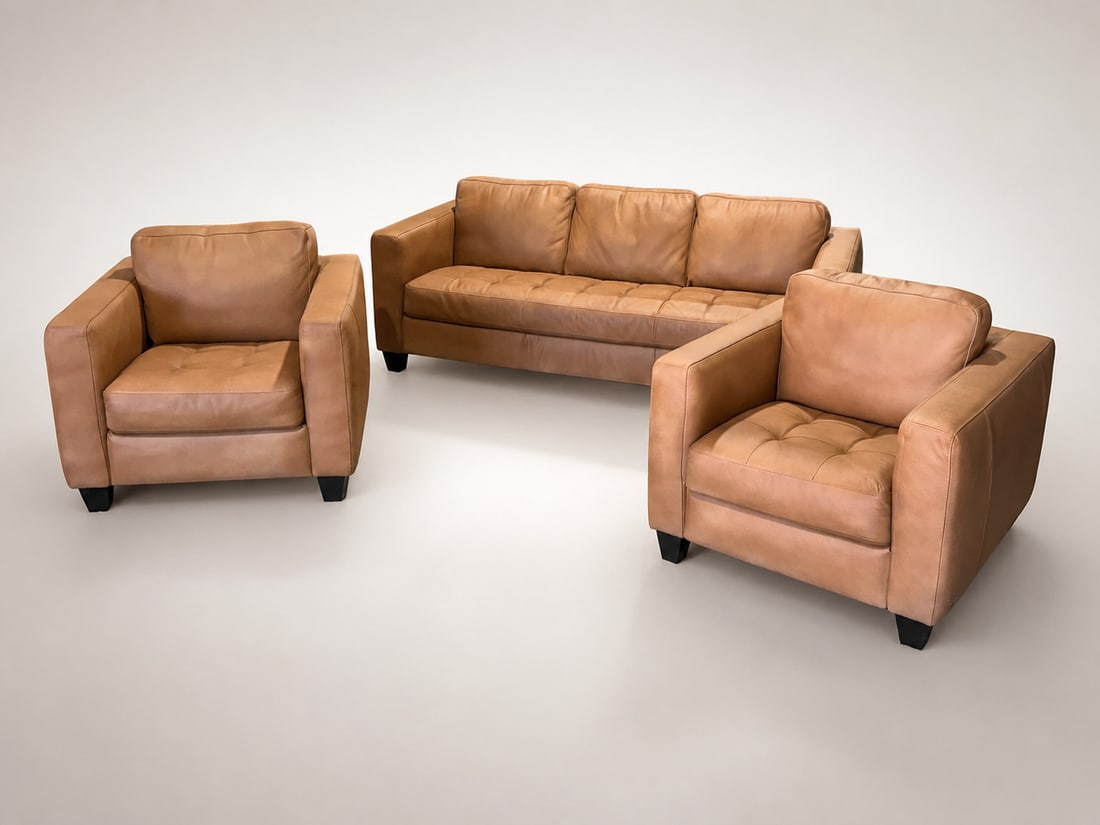 Loom Golden Light Leather Sofa & Lounge Chair Set - 9