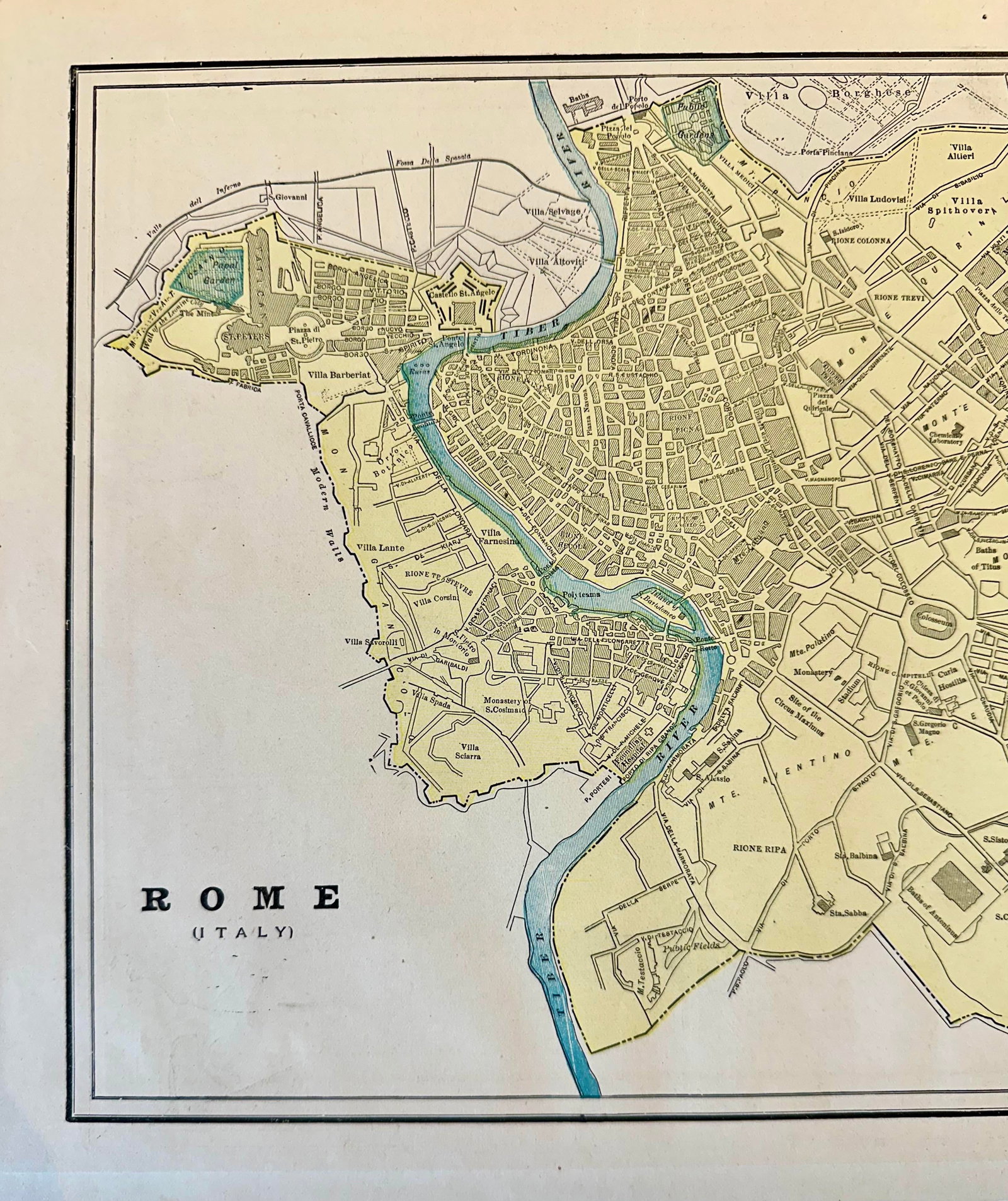 Rome, Italy, Original Map by Cram, 1889 - 2