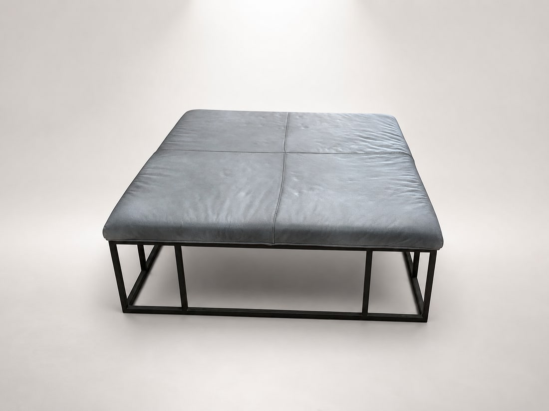 Modern Leather Ottoman Coffee Table With Metal Frame, 45" Square - 2