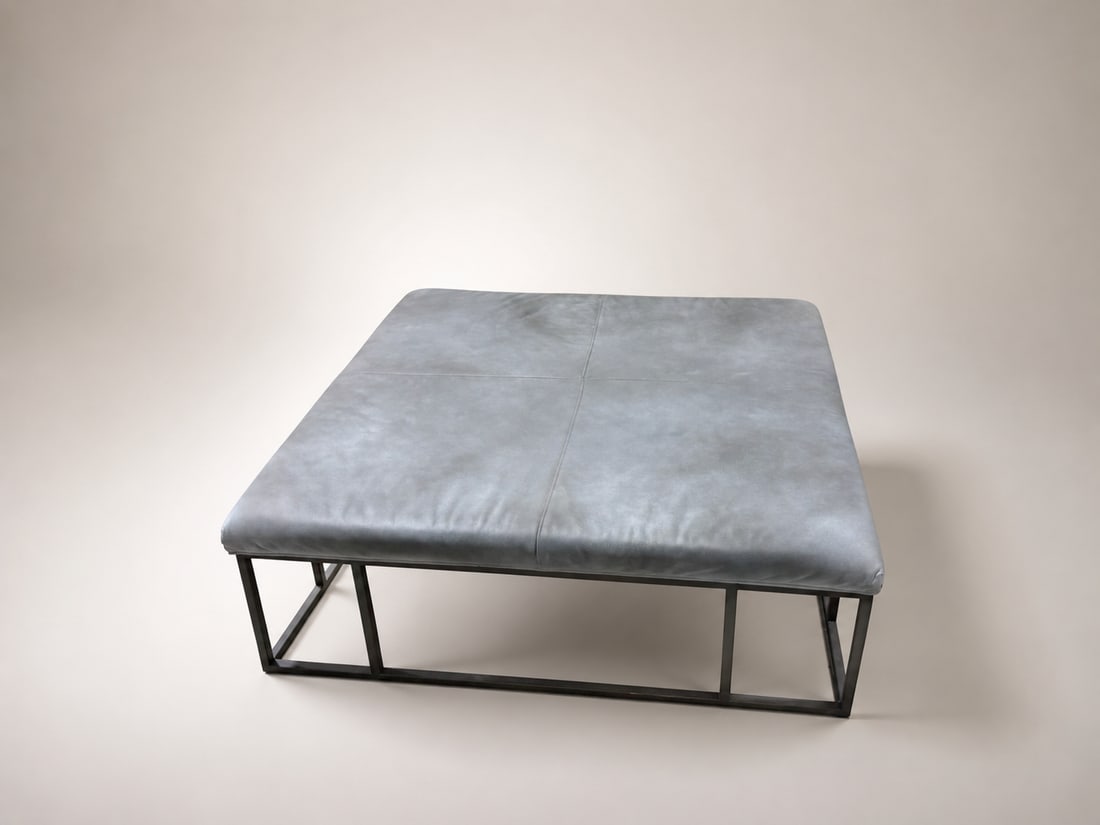 Modern Leather Ottoman Coffee Table With Metal Frame, 45" Square - 4