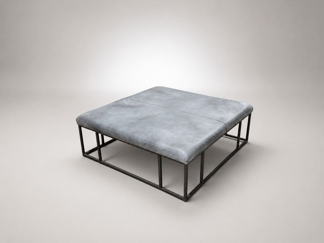 Modern Leather Ottoman Coffee Table With Metal Frame, 45" Square - 5