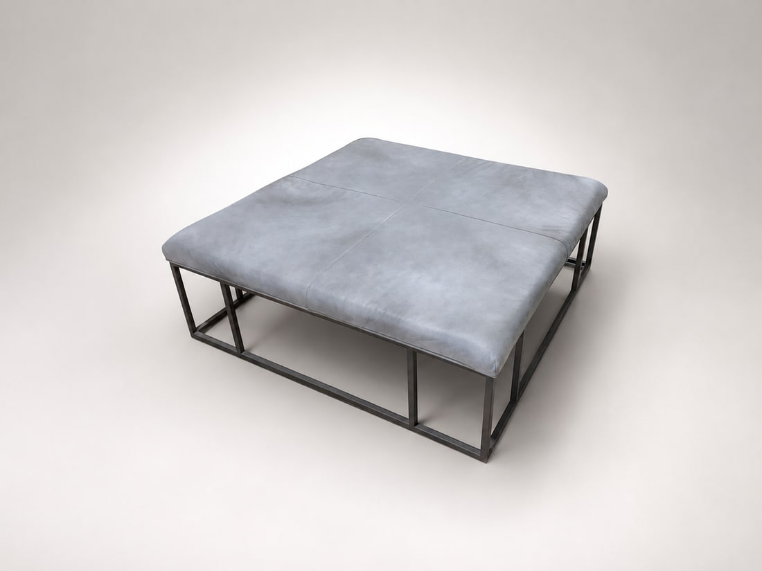 Modern Leather Ottoman Coffee Table With Metal Frame, 45" Square - 6