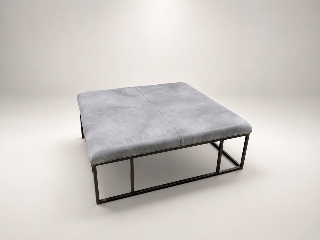Modern Leather Ottoman Coffee Table With Metal Frame, 45" Square - 7