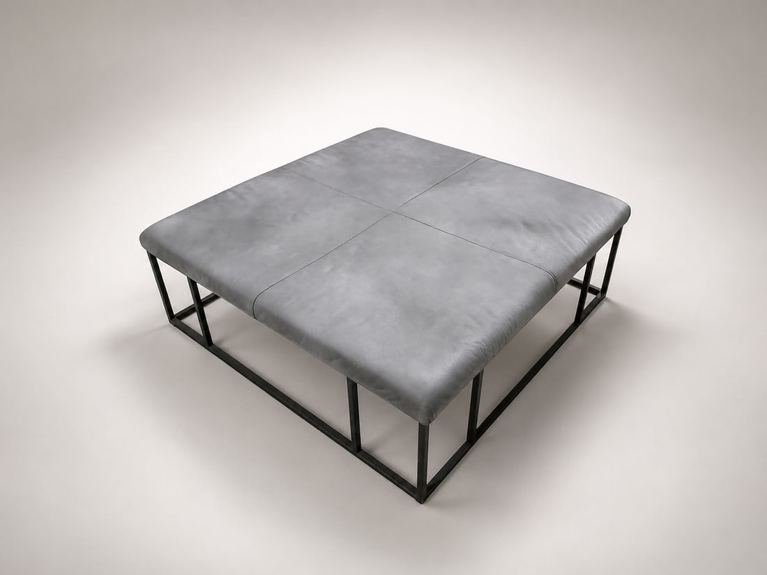 Modern Leather Ottoman Coffee Table With Metal Frame, 45" Square - 8