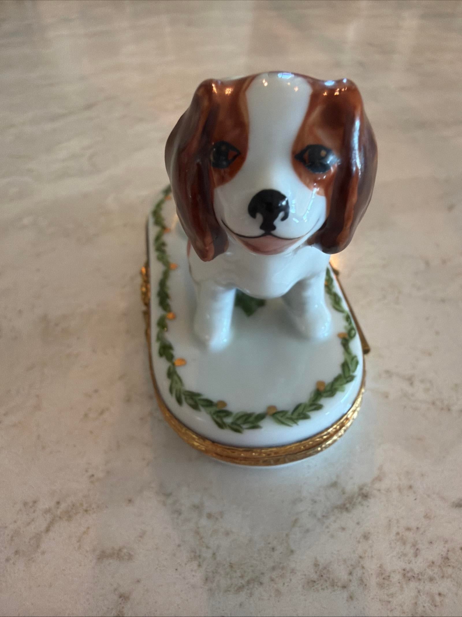 1980s Rare King Charles Spaniel Artoria Limoges Trinket Box Limited Edition France 62 - 4