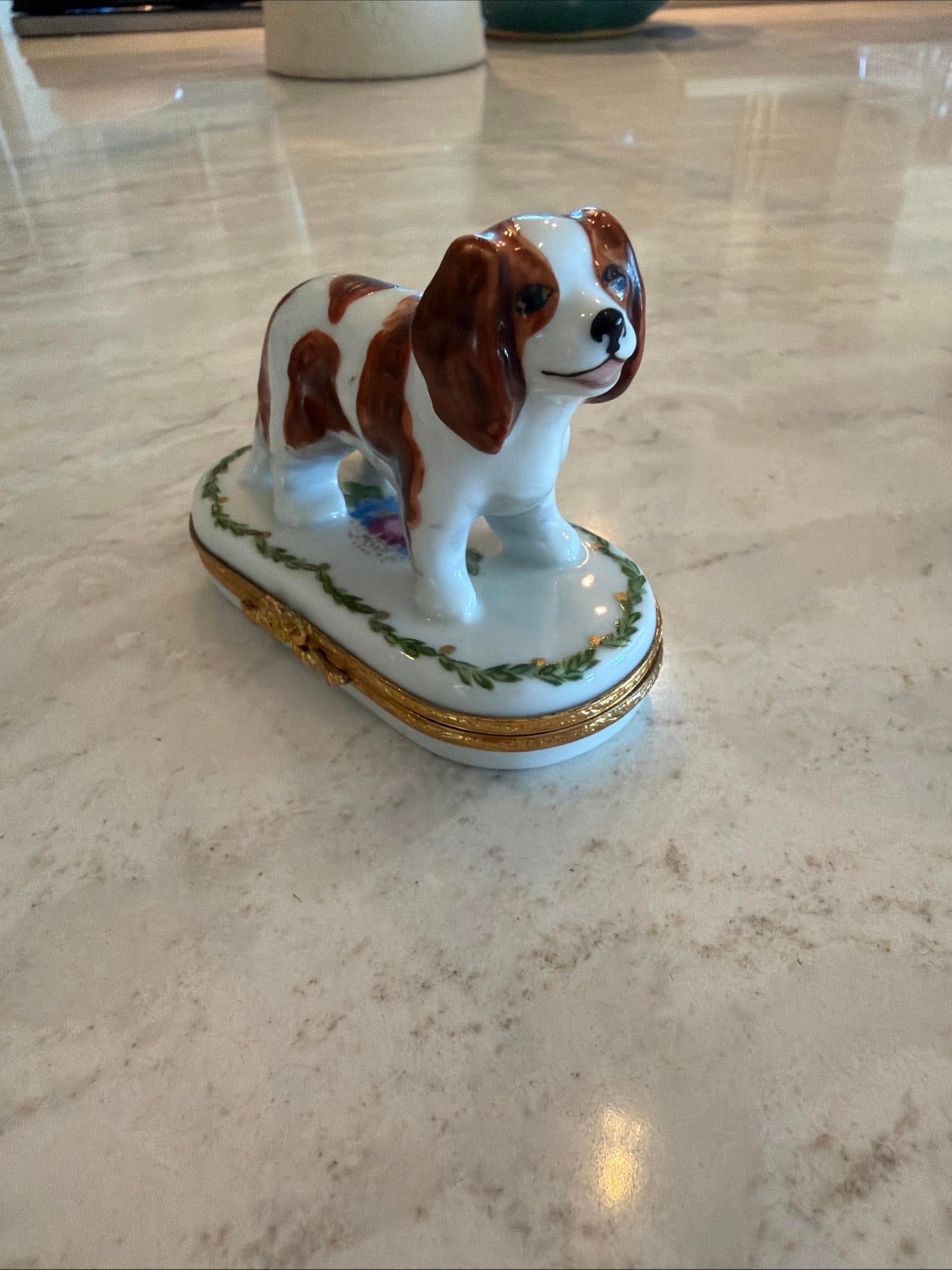 1980s Rare King Charles Spaniel Artoria Limoges Trinket Box Limited Edition France 62 - 5