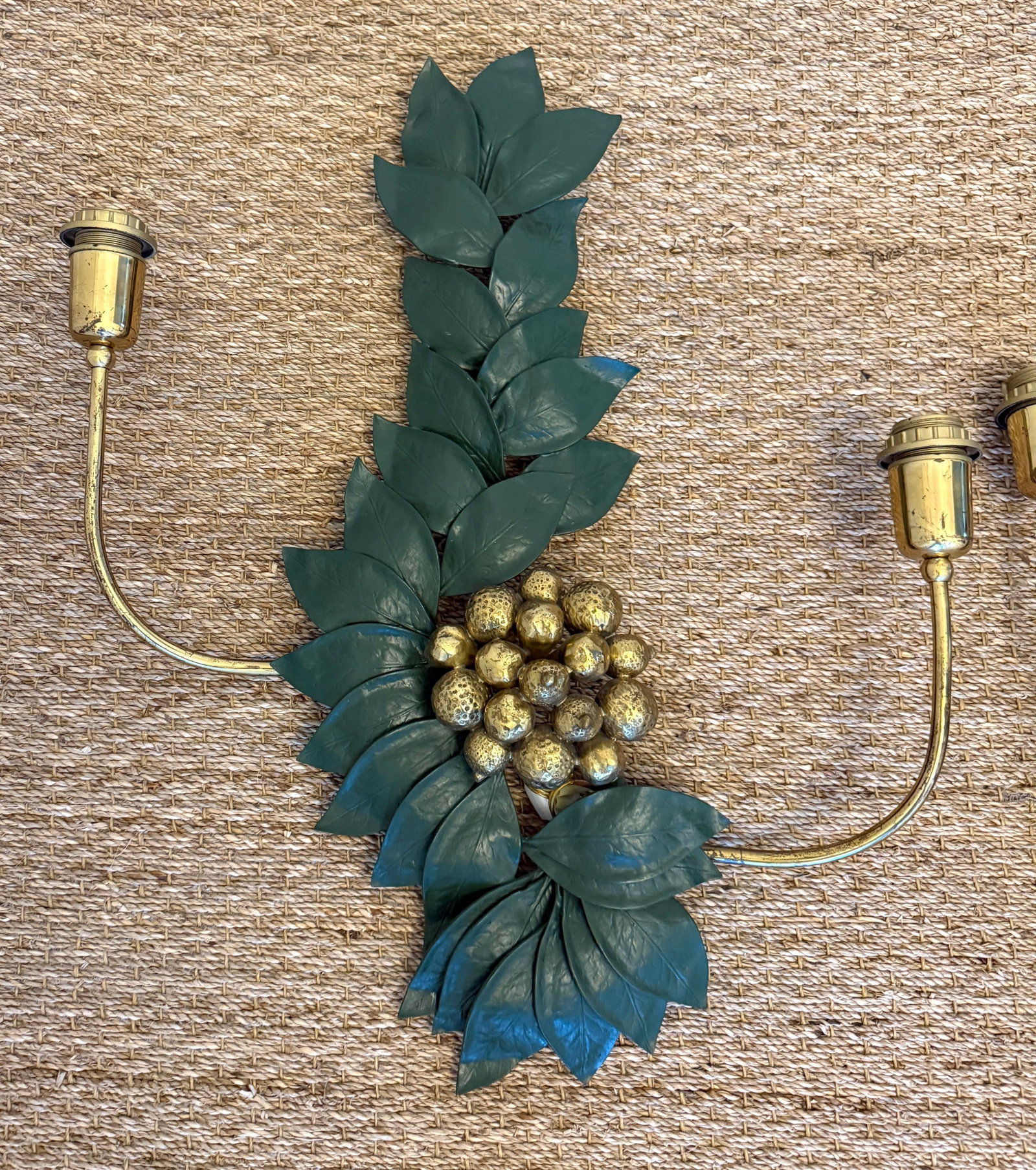 Bronze and Brass Sculptural Grape/Lemon Leaf Wall Sconces - 10