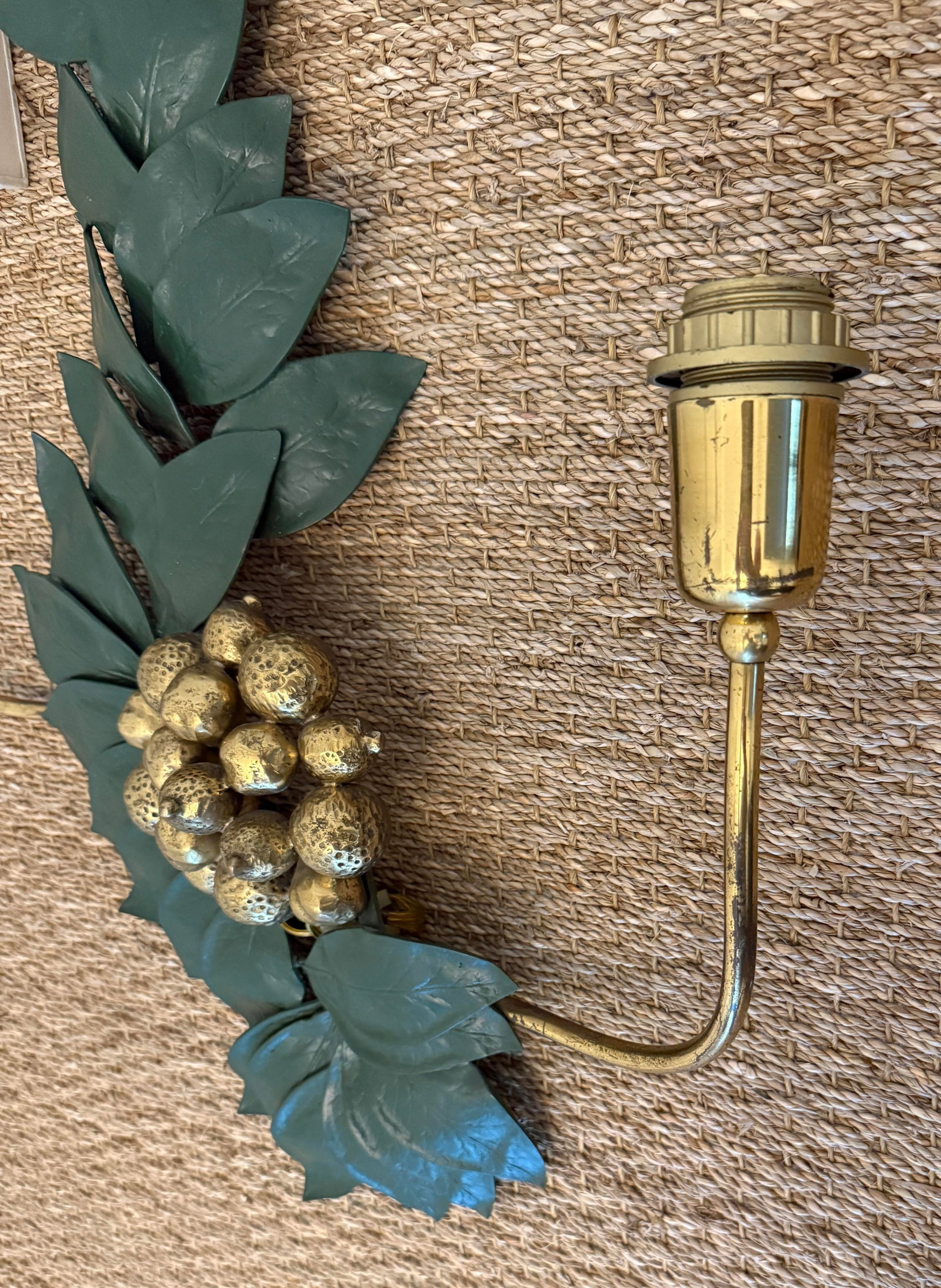 Bronze and Brass Sculptural Grape/Lemon Leaf Wall Sconces - 12