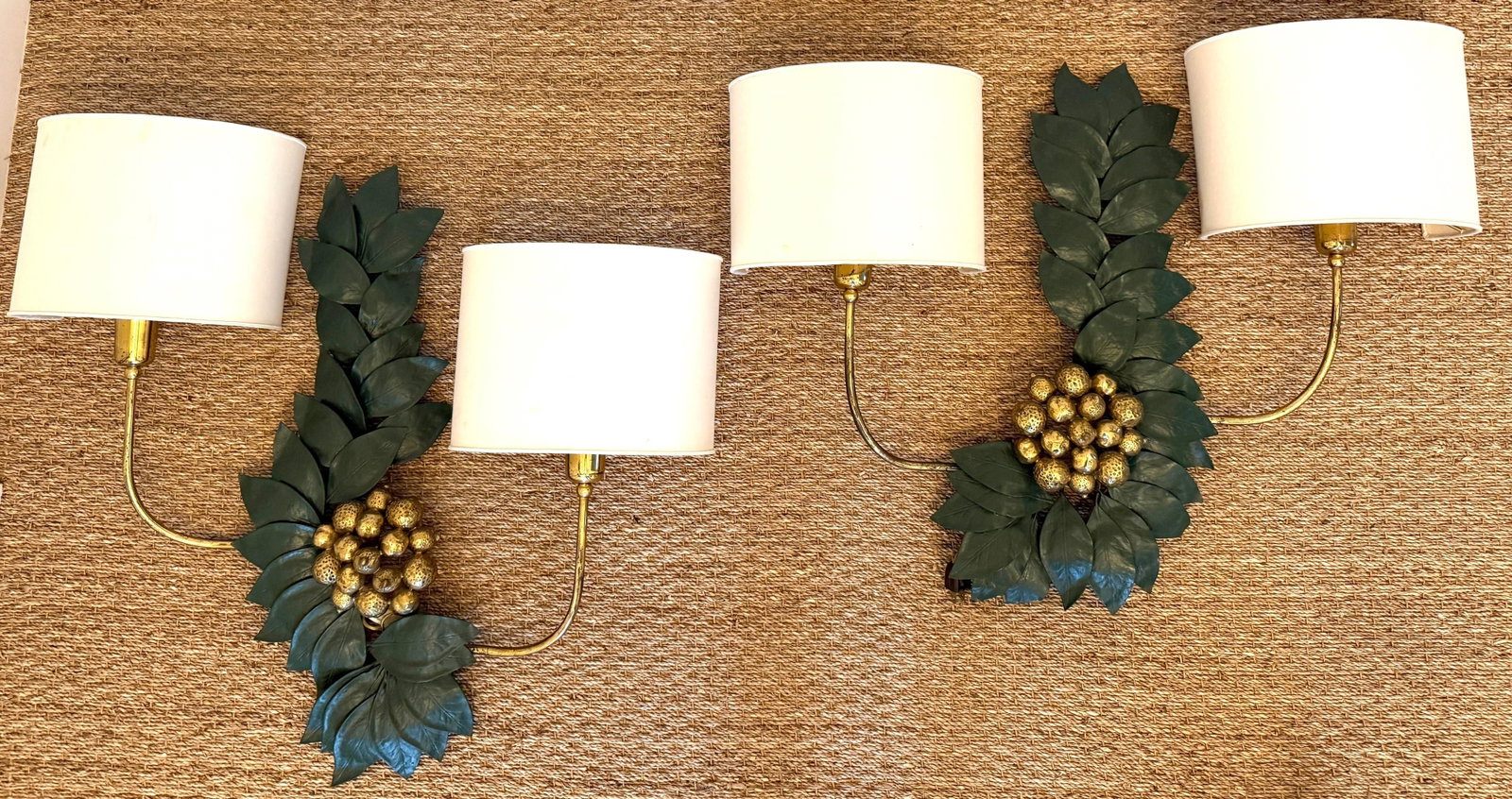 Bronze and Brass Sculptural Grape/Lemon Leaf Wall Sconces - 2
