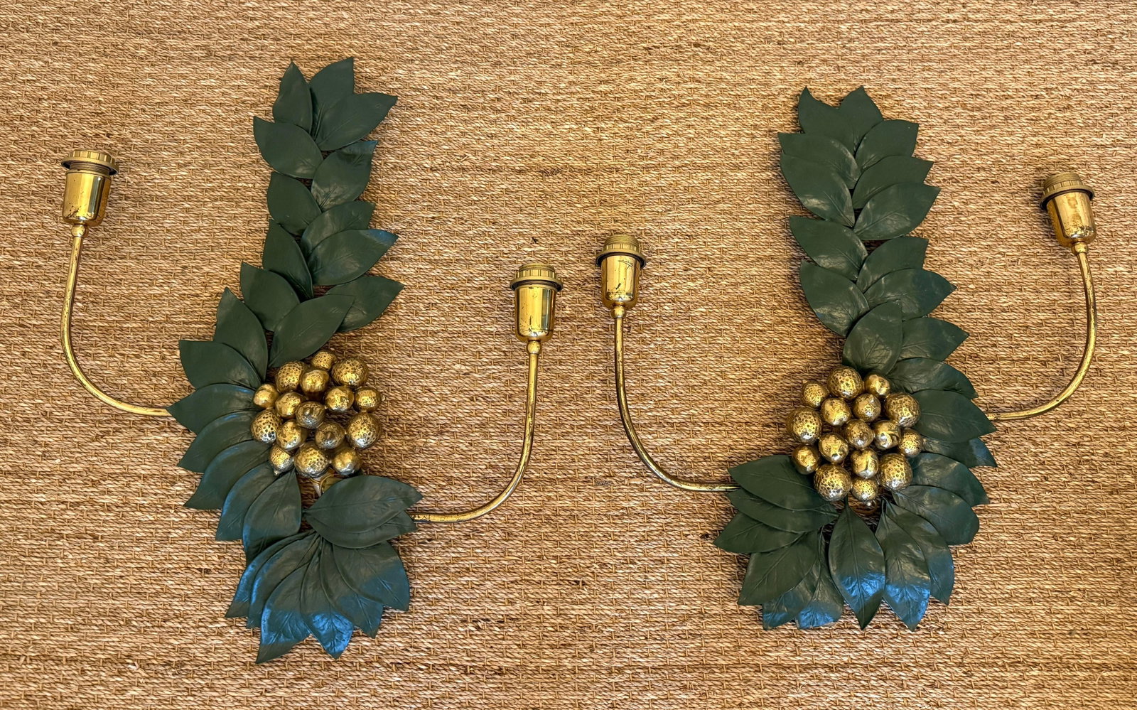 Bronze and Brass Sculptural Grape/Lemon Leaf Wall Sconces - 3
