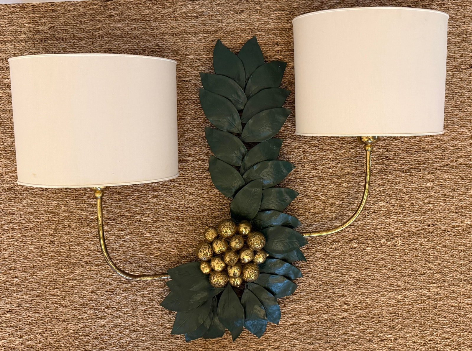 Bronze and Brass Sculptural Grape/Lemon Leaf Wall Sconces - 4
