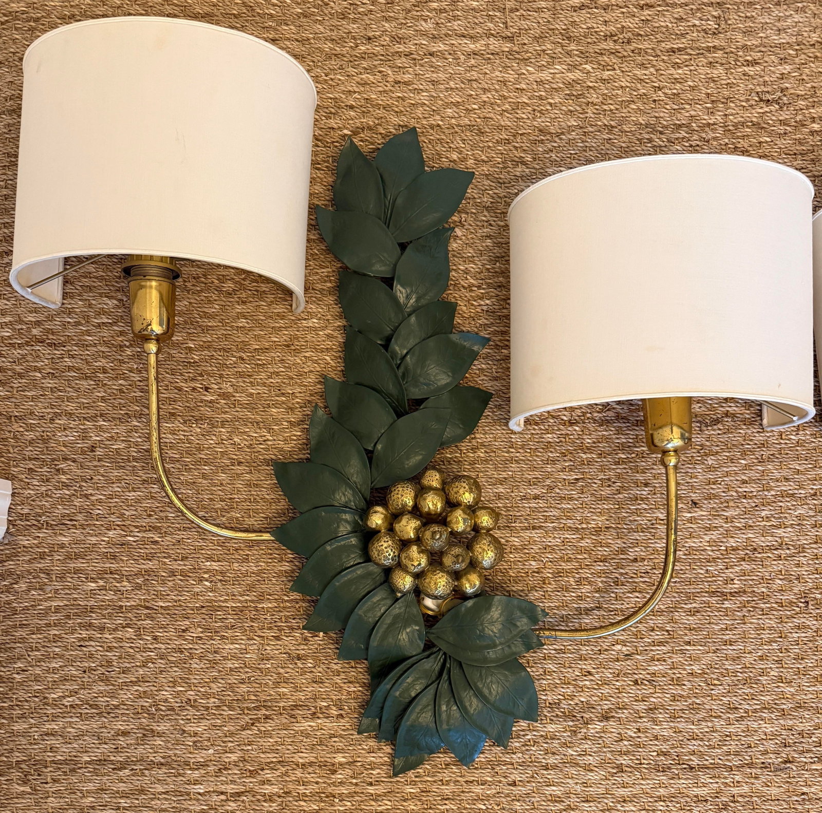 Bronze and Brass Sculptural Grape/Lemon Leaf Wall Sconces - 5