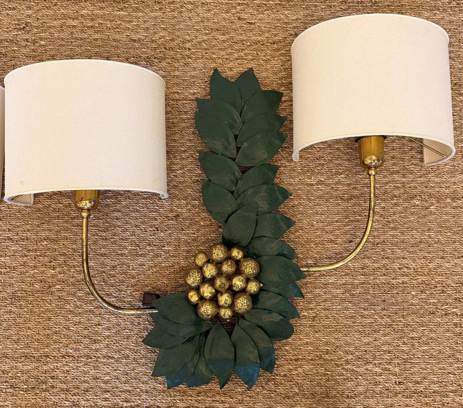 Bronze and Brass Sculptural Grape/Lemon Leaf Wall Sconces - 6
