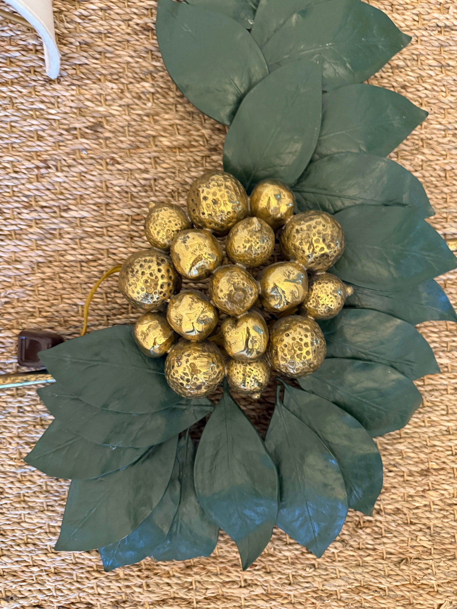 Bronze and Brass Sculptural Grape/Lemon Leaf Wall Sconces - 7