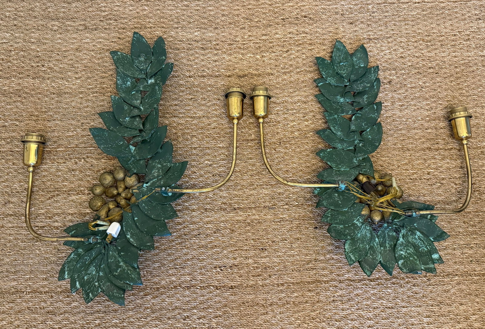 Bronze and Brass Sculptural Grape/Lemon Leaf Wall Sconces - 8